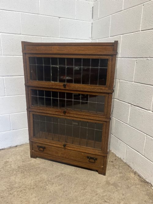 Antique Inlaid Oak Globe Wernicke Bookcase