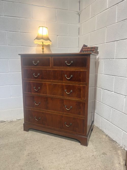 Antique Late 19th Century Inlaid Mahogany 5 Height Chest of Drawers