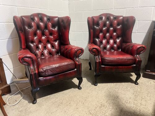 A Pair of Antique Chesterfield Wing Chairs