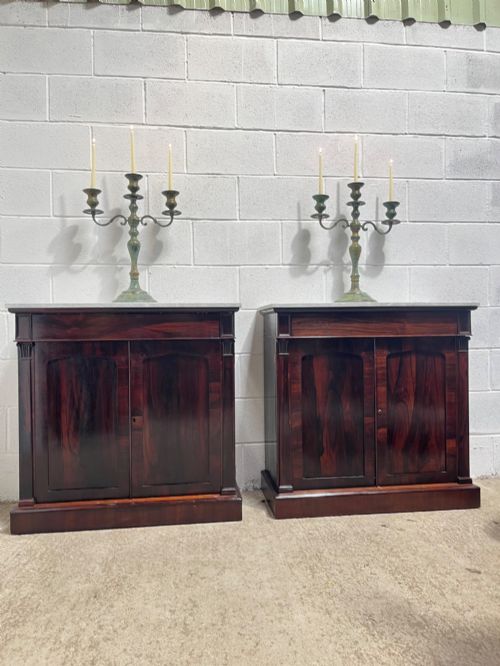 A Stunning Pair of Antique 19th Century Rosewood Marble Topped Cupboards