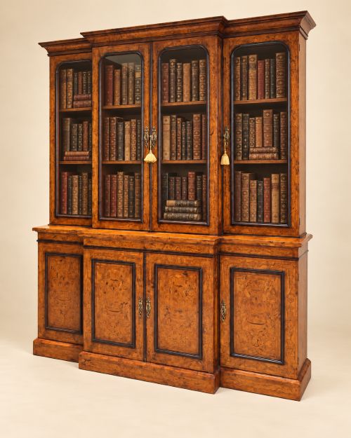 Antique 19th Century Inlaid Walnut Breakfront Bookcase
