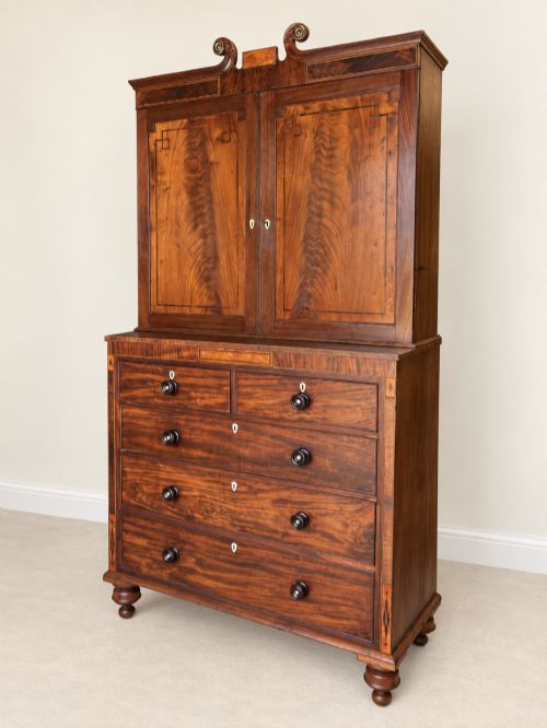 Antique Georgian Inlaid Mahogany Cupboard on Chest