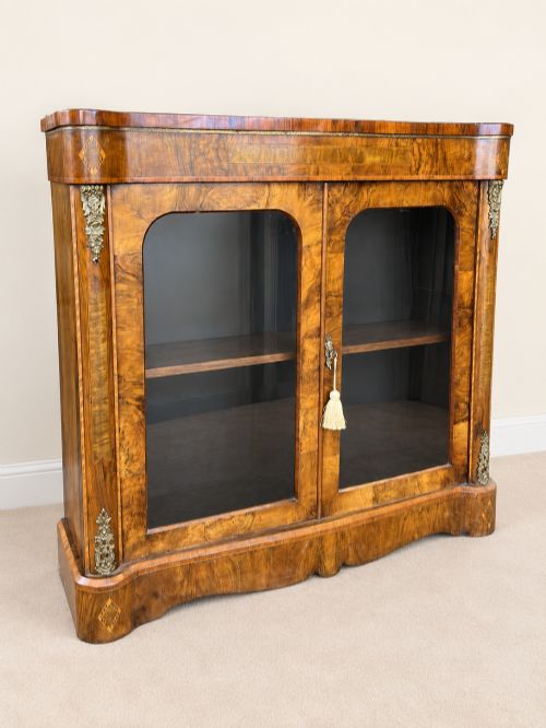 Antique 19th Century Walnut Serpentine Bookcase
