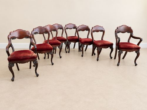 A Set of Eight Antique 19th Century Mahogany Balloon Back Chairs