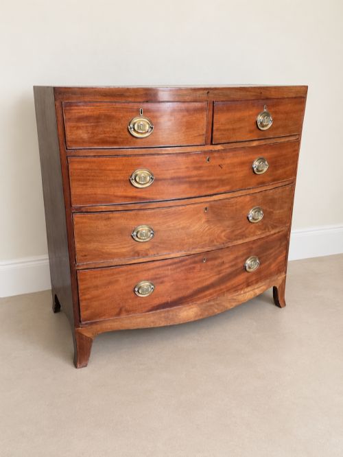 Antique 19th Century Mahogany Bowfront Chest Of Drawers