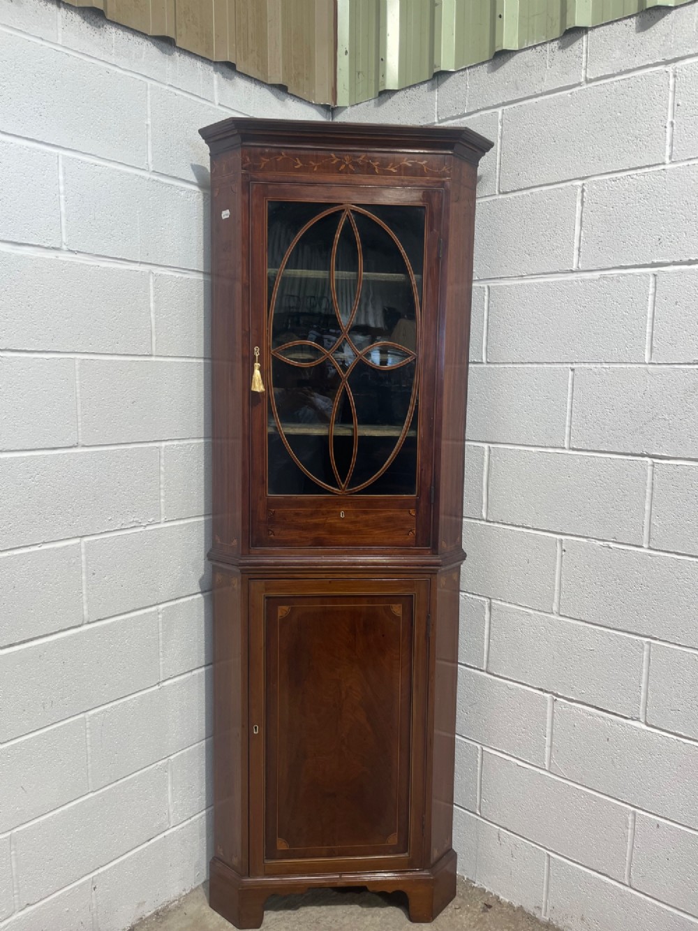 Antique 19th Century Inlaid Mahogany Floor-Standing Corner Cupboard
