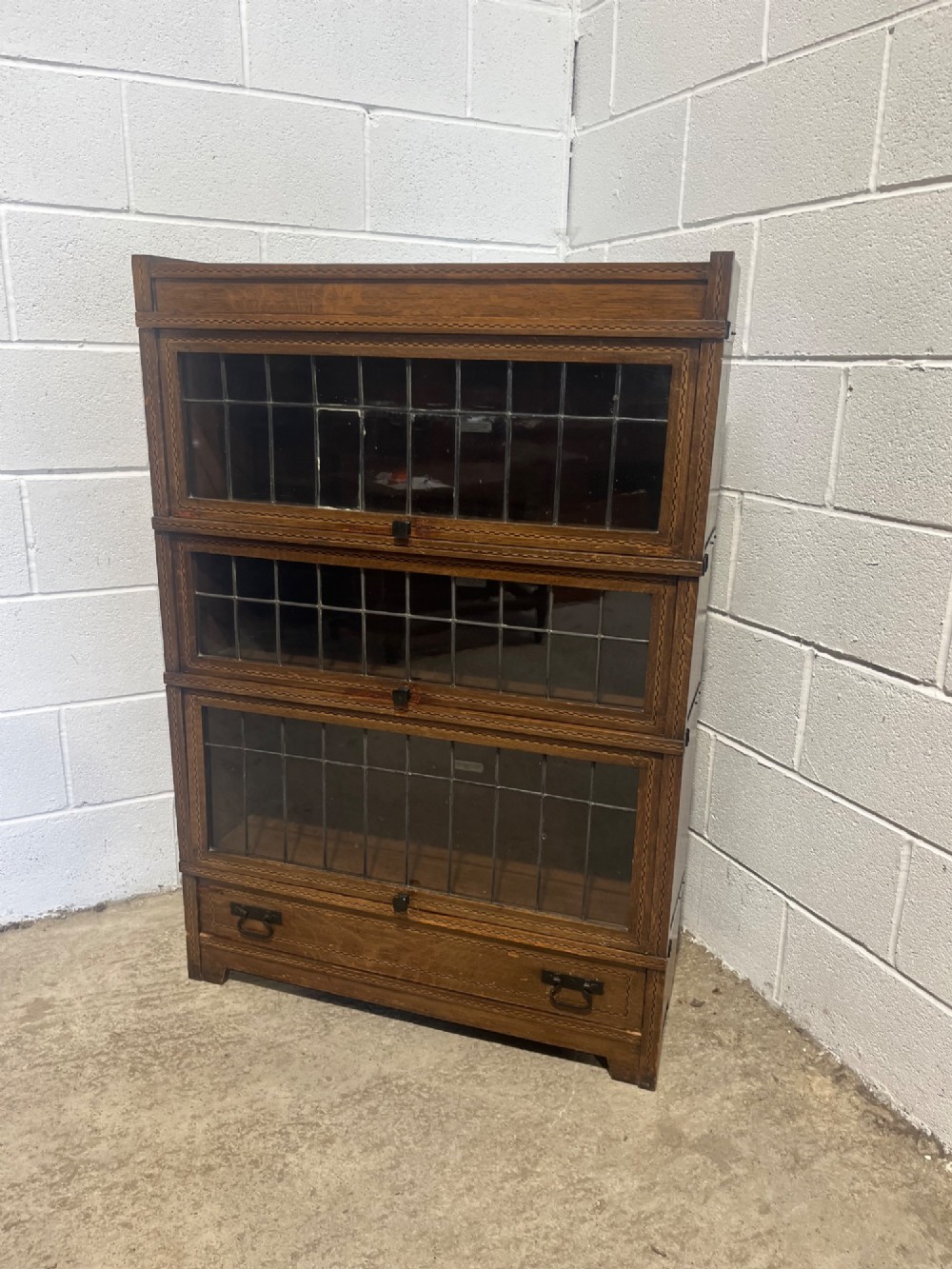 Antique Inlaid Oak Globe Wernicke Bookcase