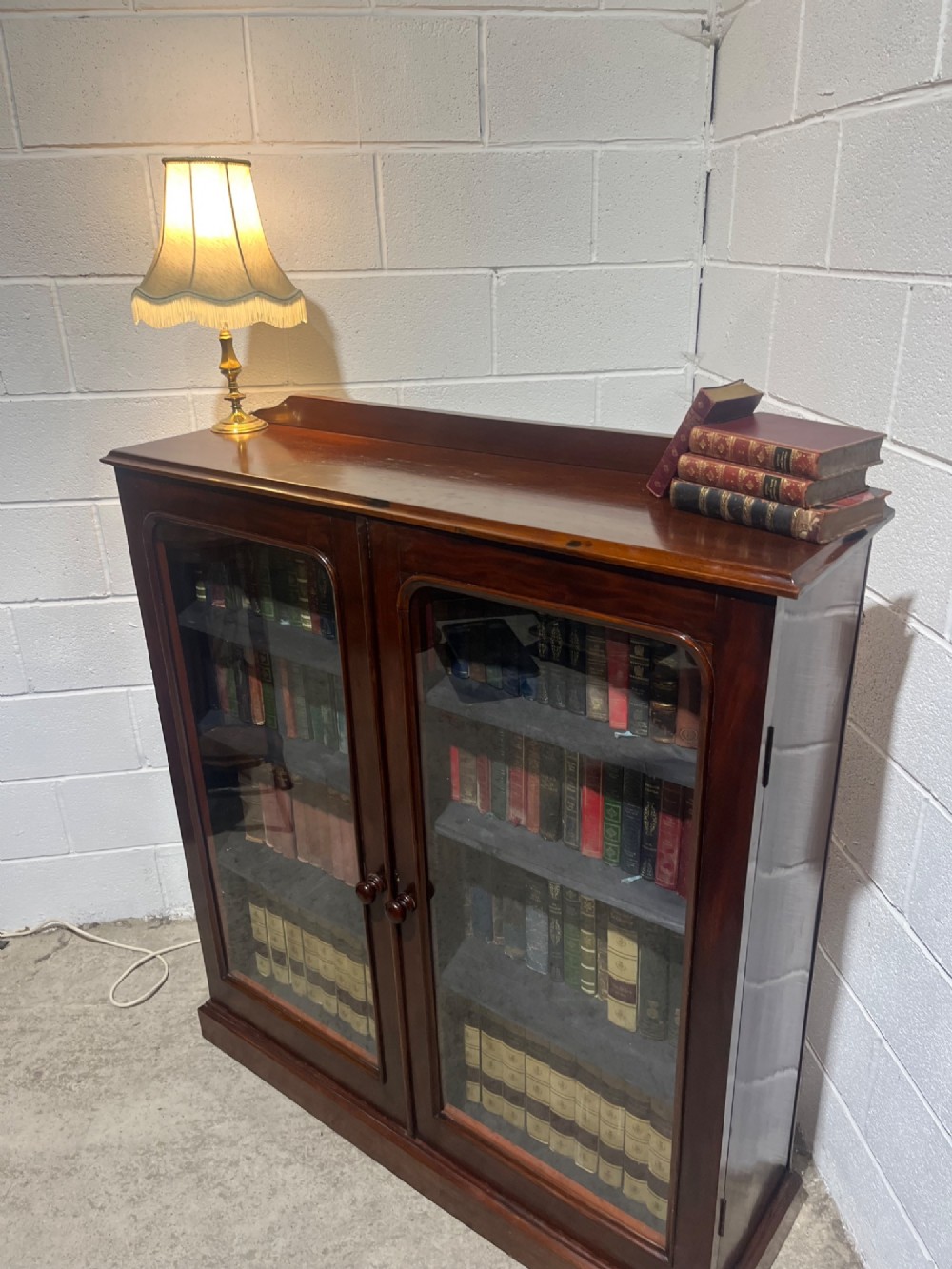A 19th-century mahogany glazed bookcase with two glass-panelled doors revealing shelves filled with books. View VI