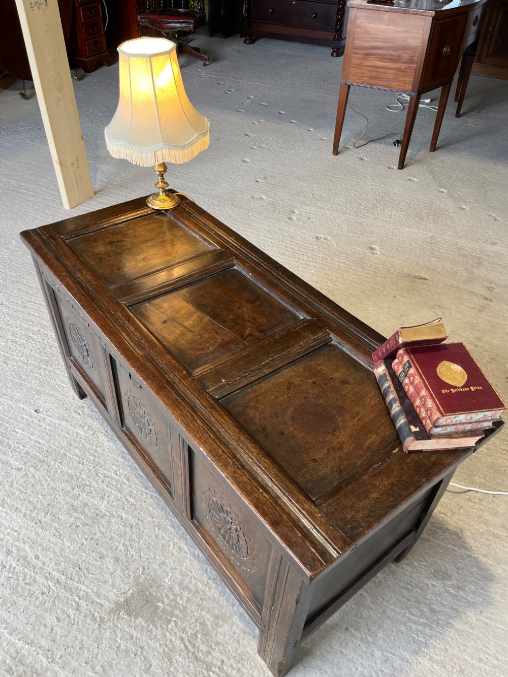 Antique Late 17th Century Carved Oak Coffer View V