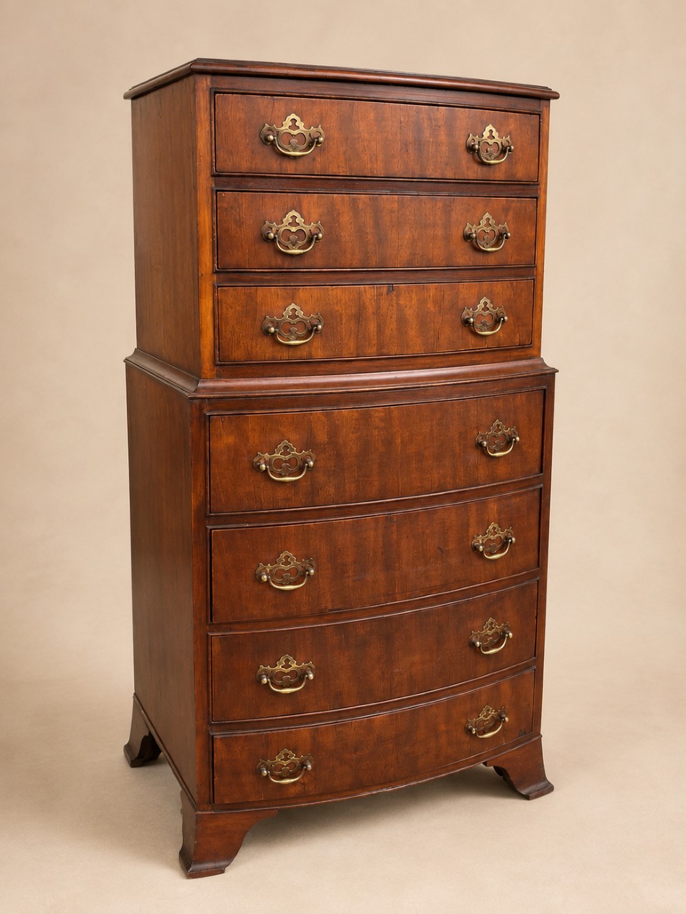 Antique Mahogany Bowfront Chest On Chest