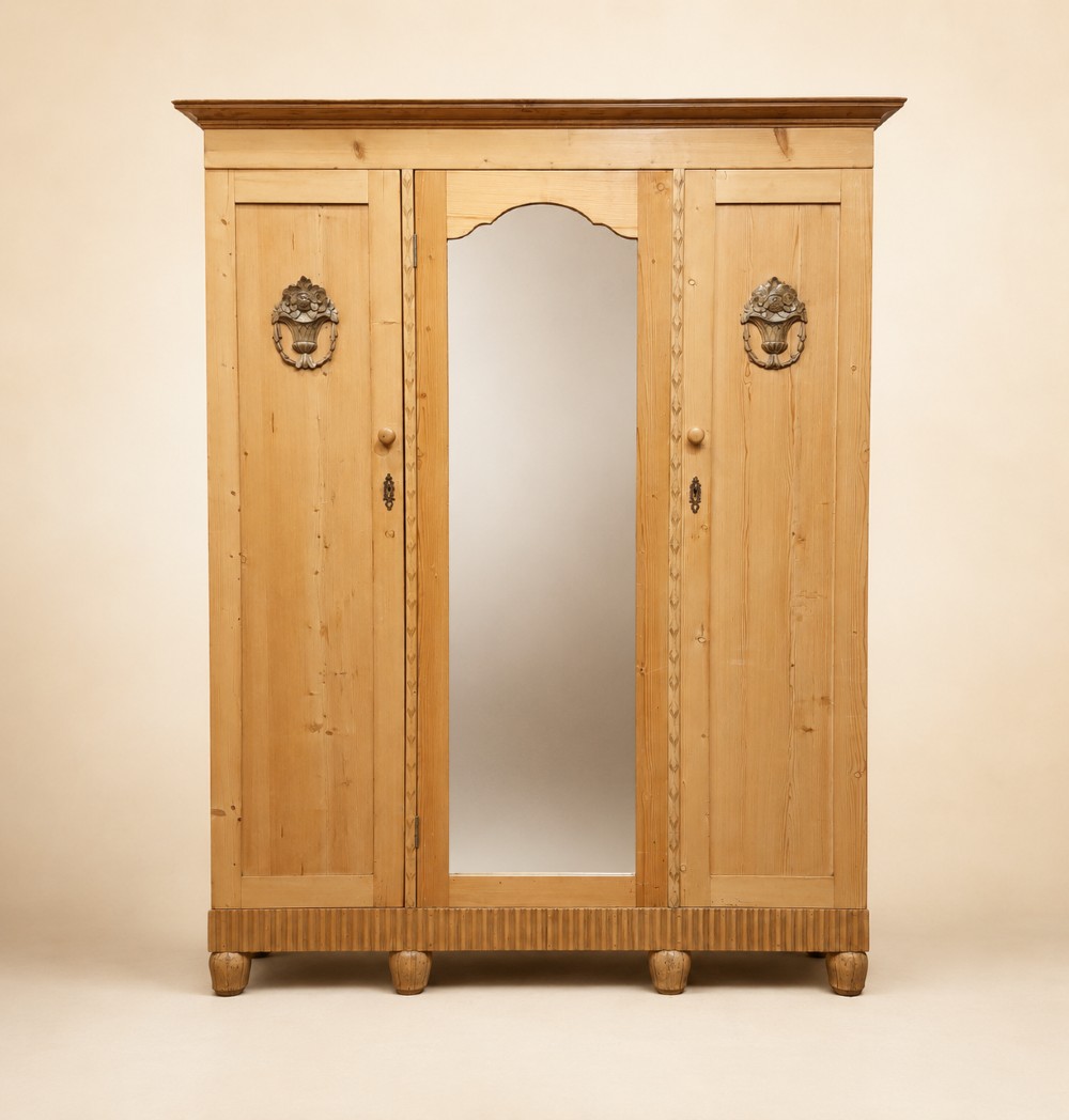 Antique 19th Century Pine Triple Wardrobe