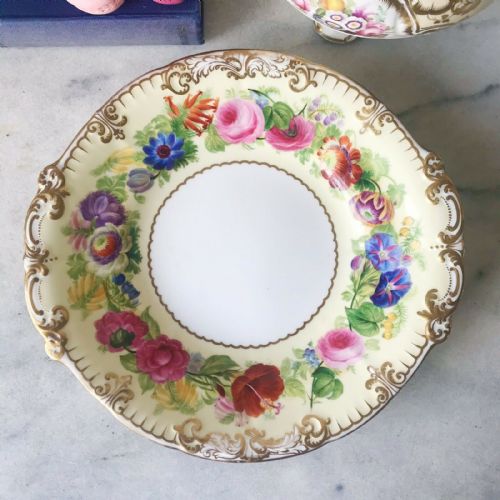 An Antique Copeland Bread or Cake Plate Decorated with Handpainted Flowers