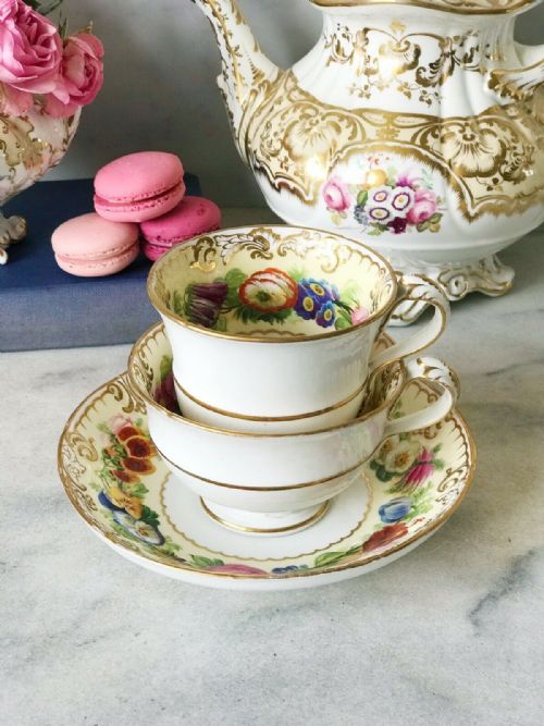 An Antique Copeland True Trio Decorated with Handpainted Flowers