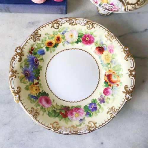 An Antique Copeland Bread or Cake Plate Decorated with Handpainted Flowers