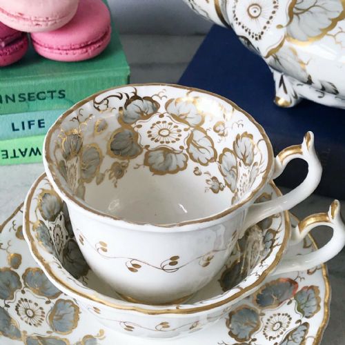 Antique Rockingham True Trio - Coffee Cup, Teacup, Saucer Set.