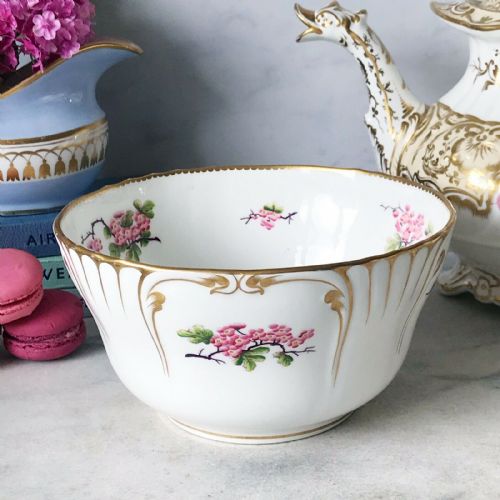 Antique Minton Slop Bowl, Handpainted Cherry Flowers, Gilding.