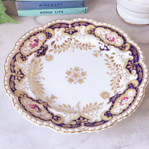 Large Antique Ridgway Dish/plate, Pattern 1268. Cobalt Blue and Gilt, Flowers.