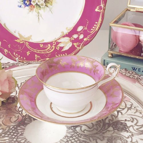 Antique Spode Bell Shape Pink Ground Cup and Saucer Duo Set