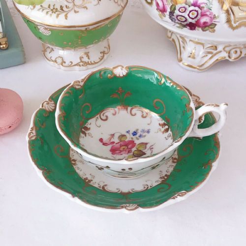 H and R Daniel Shell Shape Teacup and Saucer Duo, Handpainted Flowers, Patt 5205