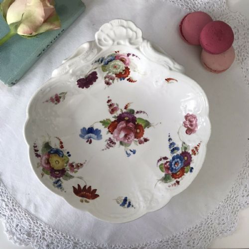 Antique Coalport Shell Shape Serving Dish, Handpainted Flowers