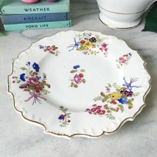 H and R Daniel Shrewsbury Shape Dessert Plate, Floral Sprays and Ribbons
