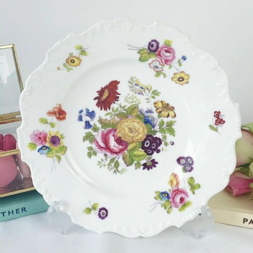 H and R Daniel Shrewsbury Shape Dessert Plate, Floral Decoration