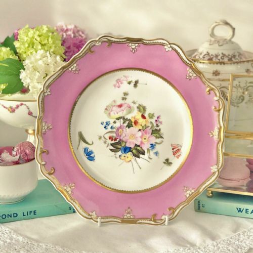 Antique Spode Felspar Pink Floral Handpainted Cabinet Dessert Plate C.1820