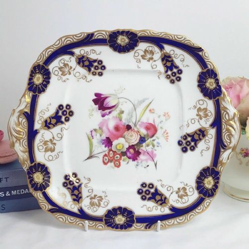 A Samuel Alcock Cake Plate with Handpainted Flowers