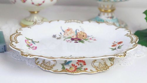 An Antique Minton Low Comport Footed Dish Decorated with Handpainted Flowers