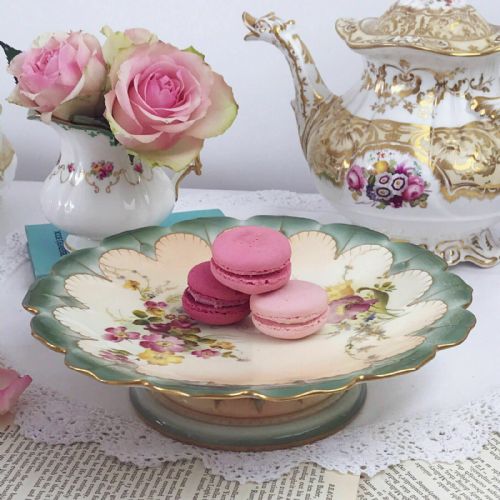 Antique Royal Worcester Blush Ivory Low Comport Stand, Handpainted Flowers 1898
