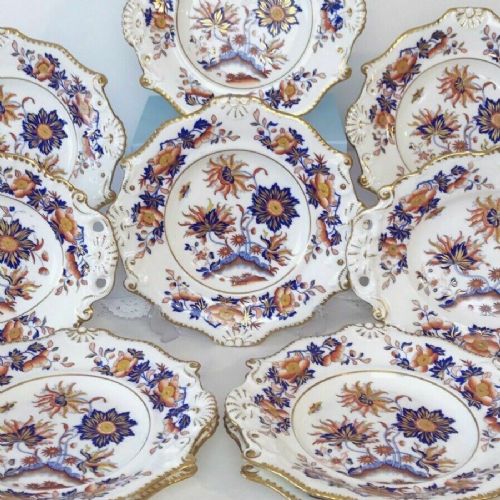 Antique Minton Dropped Shell Dessert Service C.1820s in Imari Colours