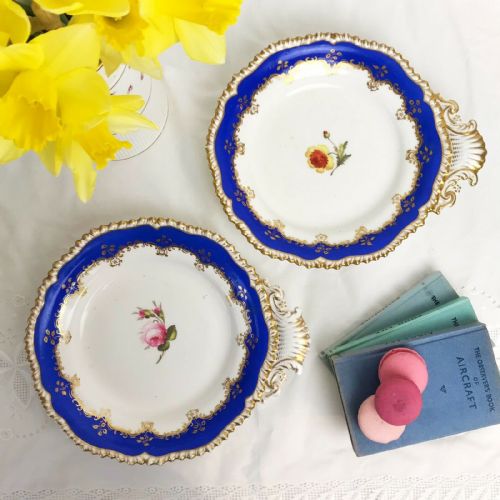 Pair of Antique Coalport Dessert Service Handled Serving Dishes, Gadrooned Edge