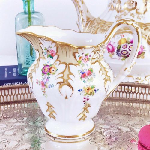 Antique Ridgway Foliage Shape Milk Jug, Handpainted Flowers