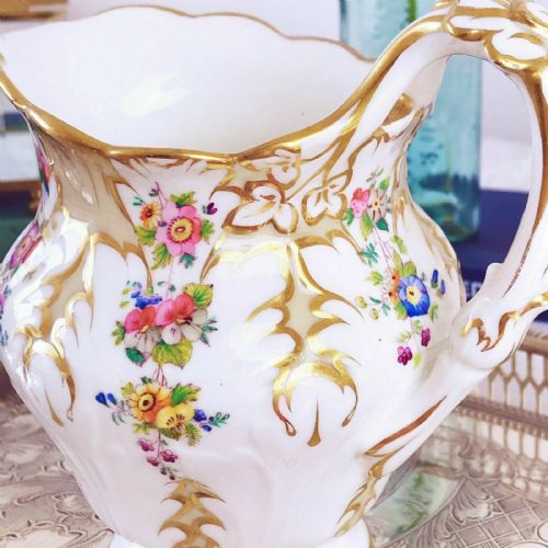 fig 1. Antique Ridgway foliage shape milk jug, handpainted flowers
