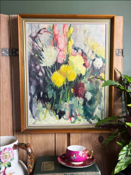 Flowers at Holy Trinity, Oil on Board Framed Painting