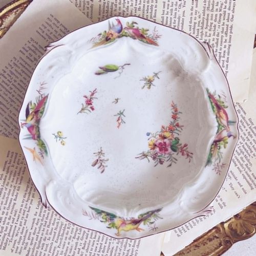 Antique Red Anchor Chelsea Moulded Dish, Handpainted Polychrome Birds, C.1750