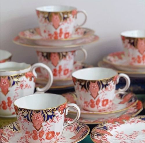 Antique Royal Crown Derby Imari Tea Set for Six, Pattern 2712, Date Marked 1909