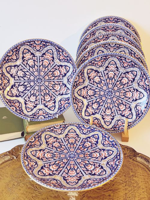 Antique 7 Piece Royal Crown Derby Dessert Service Comprising Comport & 6 Plates, Date Marked 1882