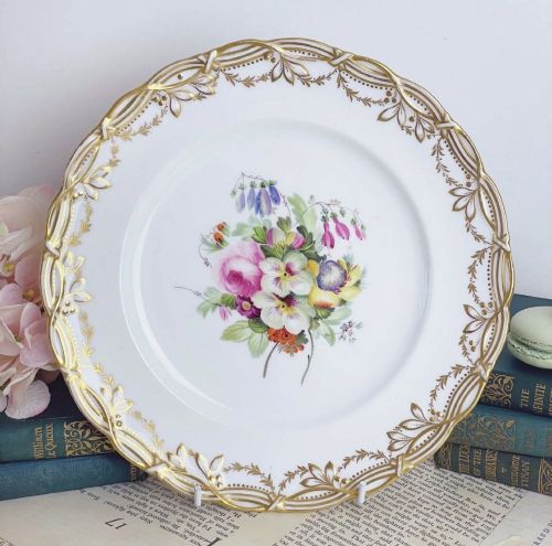 Coalport John Rose dessert plate with handpainted summer flowers c.1847