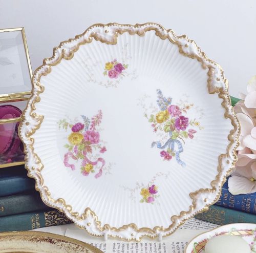 Antique Moulded Charles Ford Plate with Handpainted Flowers and Ribbon & Bow Design C.1892