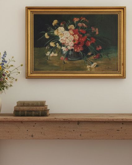 Carnations - Original Oil Painting in a Gilt Frame, Signed