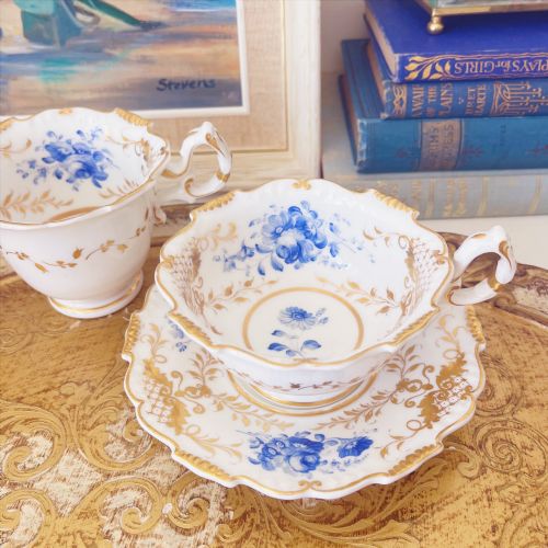 Antique H & R Daniel Shrewsbury Tea & Coffee Cup Trio, Handpainted, C.1825 a
