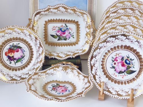 Grainger Lee & Co 8 Piece Dessert Service with Handpainted Flowers, C.1820