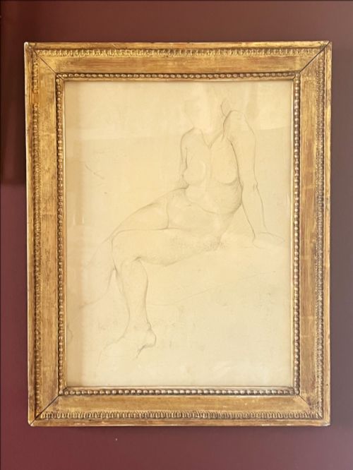 Framed Original Female Nude Life Drawing in Pencil in an Antique Gilt Frame