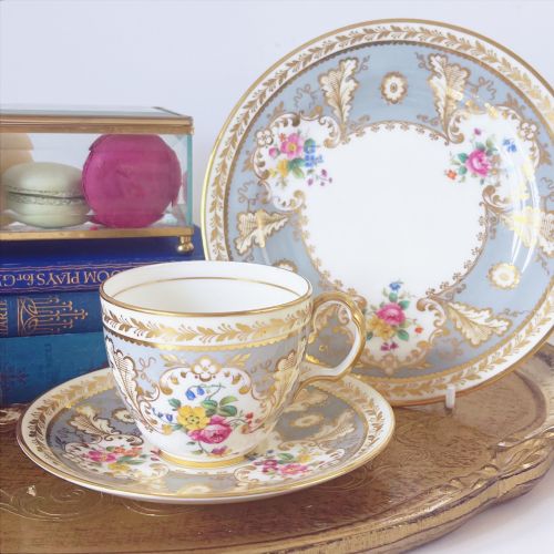 Cauldon Teacup Trio with Handpainted Flowers and Gilding