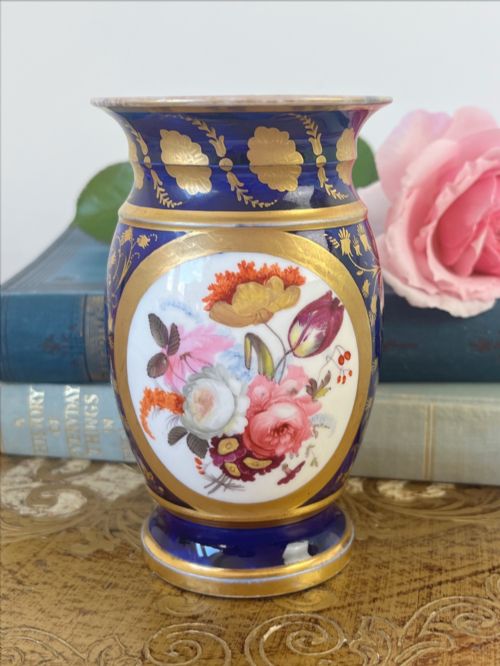 Antique Coalport Spill Vase with Handpainted Flowers, C.1815