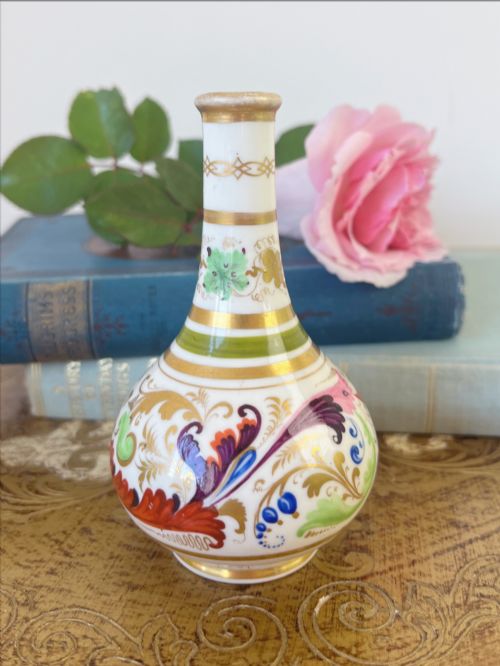 Antique Early Derby Bud Vase with Handpainted Polychrome Details C.1782-1800