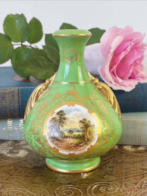 Antique Coalport Miniature Vase with a Handpainted Scene, Signed Eo Ball, C.1900