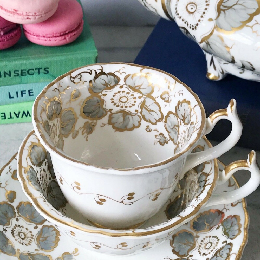 Antique Rockingham true trio - coffee cup, teacup, saucer set.