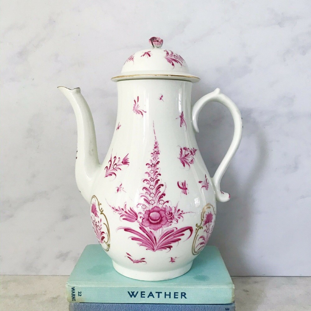 First Period Worcester Coffee Pot, puce and gold decoration, c.1775, Dr Wall.